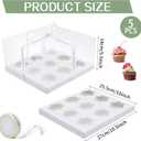 5 Pcs clear cupcake boxes with complimentary gift ribbon, 9 Count cupcake container, plastic cupcake tray, for desserts, cookies, muffins for Easter and Mother's Day. (White, 9Counts/5pcs)