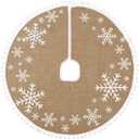 MACTING Christmas Tree Skirt, 30 Inch Small Burlap Tree Mat with White Large Small Snowflake Patterns Pom Poms for Holiday Party Indoor Home Christmas Tree Decorations