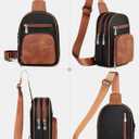 FADEON Sling Bags for Women Crossbody Bags, Designer PU Leather Sling Purse Multi-Pocket Packs with Card Slot Black Brown