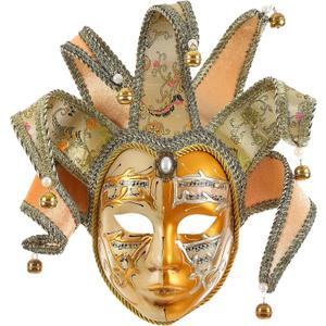 Masquerade Venetian Jester Mask Music Mardi Gras Wall Decorative Art Collection Mask (Golden)