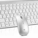 Wireless Keyboard and Mouse Combo, Compact Quiet Wireless Keyboard and Mouse Set 2.4G Ultra-Thin Sleek Design for Windows, Computer, Desktop, PC, Notebook, Laptop (GHKM03 Silver White)