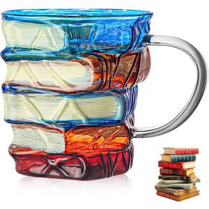 Colored Book Cup  Painted Book Mug Novelty Mugs for Book Lovers Gifts Unique Handmade Coffee Mugs Glass Cool Funny Bookish Tea Cups Cute Tumblers Book Worm Reader Writers Librarian Gift(11oz)