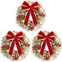 ATDAWN 3 Pcs Mini Christmas Wreath, 15 Inch Outdoor Lighted Christmas Wreath for Front Door, Xmas Wreath for Holiday Christmas Party Decorations