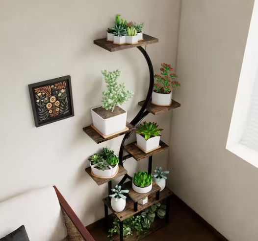 Plant Stand Indoor with Grow Lights, 6 Tiered Tall Plant Shelf, 63" Metal Plant Stand for Indoor Plants Multiple, Half-Moon Plant Rack Display Shelf, 2 Pcs Plant Holder for Living Room, Patio