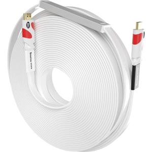 Postta Flat HDMI Cable 75 Feet Flat HDMI 2.0 Cord with Built-in Signal Booster Support 4K(2160P),3D,2K(1080P),Ethernet and Audio Return(White-Red) (75FT)