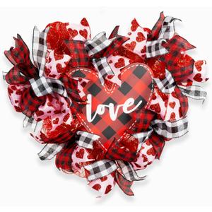 AuroraAria Heart Wreath, Valentines Wreath for Front Door, 16 Inch Rustic Farmhouse Valentines Day Wreath with Red & Pink Ribbons, Wedding Anniversary Home Decor