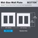 [10 Pack] BESTTEN 2 Gang Mid-Size Screwless Outlet Cover, Midway Decorative Wall Plate, USWP6 Gloss Snow White, Midsize H4.88" x W4.93"