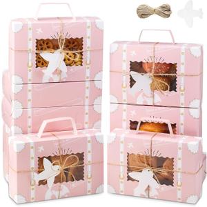 4 x 20Pcs Treat Boxes with Window for Desserts, Candy & Cookies, Mini Suitcase Party Favor Box for Travel Theme Party Decor and Gift Giving,Pink, 9 x 6 x 2.5 Inches