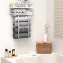 Towel Racks for Bathroom Wall Mounted - Bath Wall Towel Holder Set Above Toilet Storage, Rolled Towel Shelf Organizer for Small Bathroom, Wood Vertical Towel Rack for Bathroom Wall Decor Silver