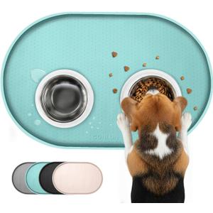 Dog Food Mat,1/2 Inch Raised Edges Cat Feeding Mat for Spill Containment,BPA-Free Silicone Pet Food Mats for Floor Waterproof,Rubber Dog Placemats for Food and Water Bowls(Turq,24"x16")