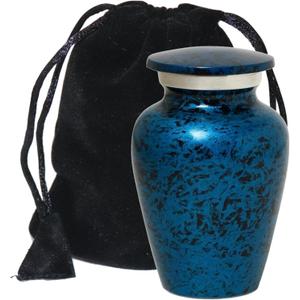 Forest Blue Mini Keepsake Urns for Funeral Remains Ashes Men Women | Small Cremation Urns for Humain Ashes | Velvet Carry Bag | Paper Funnel | Gift Box | Funeral Ash Container