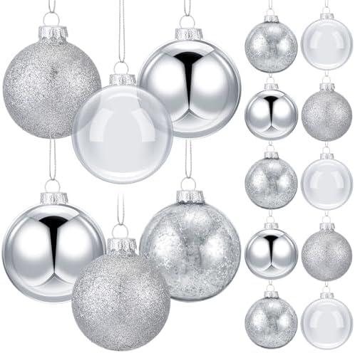 Civaner 16 Pack Silver Mercury Glass Christmas Ball Ornaments, 2.36'' Glitter Glass Christmas Ball Ornaments Glitter Large Balls Tree Decoration for Xmas Tree Decor Shiny Decorative Hanging Ornament