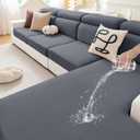 hyha Waterproof Couch Cushion Covers, Against Spills, Couch Cover for Dogs Washable, Thick Elastic Jacquard Fabric, Waterproof Sofa Seat Slipovers for Pets (3 Pieces, Dark Grey)