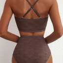 Herseas Womens High Waisted Bikini Sets Tummy Control Textured Two Piece Swim Suits 2026 Summer Ruffle Supportive Retro Bathing Suit Teens Trendy Coffee Beach Vacation Clothes Medium (Brown, Medium)