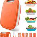 Gintan Camping Cutting Board, 9-in-1 Collapsible Chopping Board with Colander, Kitchen Vegetable Washing Basket for Camping, Camping Gifts Camping Accessories for RV Campers (orange)