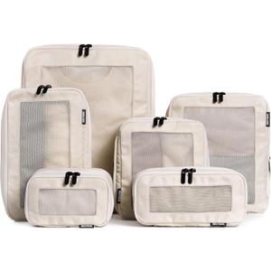 Aerotrunk Compression Packing Cubes for Travel - Luggage Organizer Bags - Double Zipper Packing Cubes for Suitcases (6-Pack, Beige)