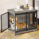 Hzuaneri 31.9" Dog Crate Furniture with Barn Door, Heavy Duty Dog Kennel Indoor with 2 Doors, Wooden Pet Cage End Table for Small Medium Dogs up to 44 lb, Anti-Chew Anti-Escape, Greige DFC83605B