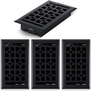 Zonon 4 Pcs Floor Vent Cover 4 x 8 Inch Black Walkable Floor Register Heavy Duty Register Steel Metal Decorative Vent Cover with Adjust Air Damper Rust Proof Finish for Home