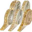 Telooco Rhinestone Tape Self-Adhesive Strips - 5 Rolls Bling Diamond Ribbons in 5 Styles - Gold Roll for DIY Phone, Car, Hat Band Decorations
