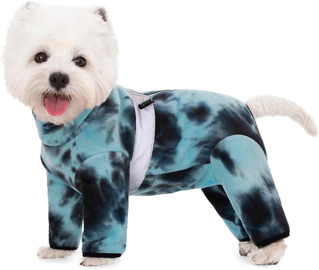 Dog Coats for Large Dogs, Polar Fleece Dog Pajamas Bodysuit, Puppy Onesies Tie Dye Jumpsuits, Dogs Warm Clothes Four-Legged, Doggie Fullbody Winter Jacket Vest (Large)