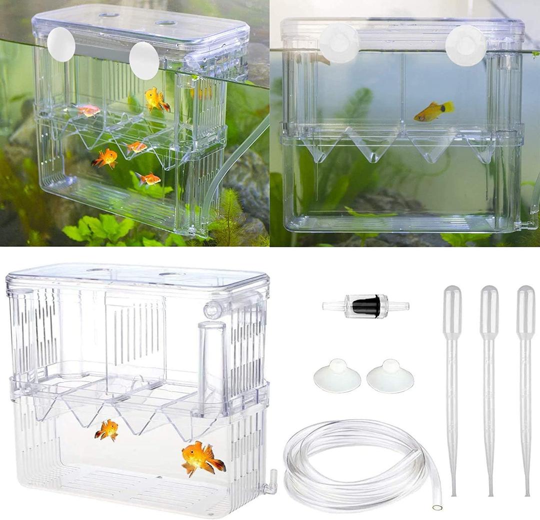 Senzeal Aquarium Fish Breeder Box Plastic Fish Isolation Breeding Box Hatching Incubator for Baby Shrimp Clownfish Guppy (Large)