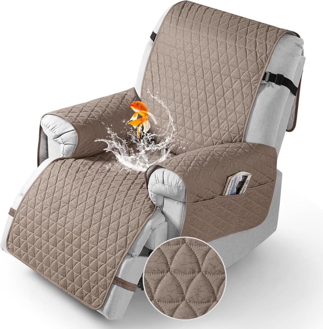 TAOCOCO 100% Waterproof Recliner Cover - Recliner Cover with Non-Slip Granule, Recliner Chair Covers with Elastic Band, Recliner Chair Covers for Reclining Chair(Taupe, Small-22'')