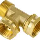 Garden Hose Tee Adapter GHT 3/4 Brass Female x Female x Male Swivel Water Pipe Connector, Heavy Duty 3 Way Splitter T Shaped Fitting for Outdoor Faucet/Bibs, Drip Irrigation Line