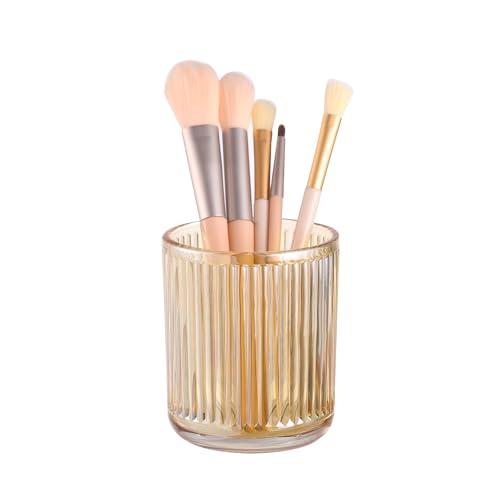 DASITON Makeup Brush Holder Organizer, Crystal Glass Makeup Brushes Storage Holder, Vintage Make Up Brush Cup for Vanity, Pen Pencil Holder for Desk, Toothbrush Holders for Bathroom (Coffee S)