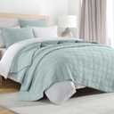 HORIMOTE HOME 100% Cotton Quilt Set Queen Size, Paleturquoise Pre-Washed Bedspreads Coverlet Set in Geometric Pattern, Cozy Lightweight Stitching Decorative Bedding Cover with 2 Shams for All Season (Full/Queen)