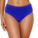 Tempt Me Women Mid Rise Bikini Bottoms Full Coverage Swimsuit Ruched Scrunch Swim Bottom (M, Royal Blue)