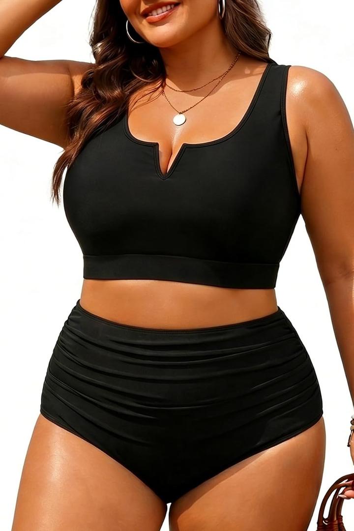 Aqua Eve Women Plus Size High Waisted Bikini - Two Piece Swimsuit Tummy Control Bathing Suit V-Wired 2025 Swimwear, 14 Plus