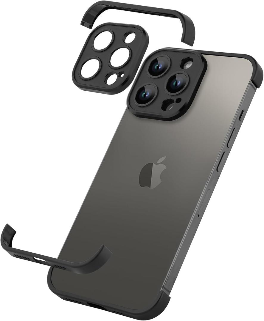 Metal Frameless Phone Case Compatible with iPhone 14 Pro Phone Models Minimalist Bumper Shell (Black Metal)