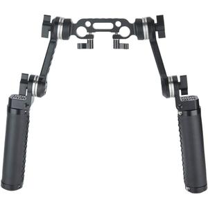 NICEYRIG Leather Rosette Handle Handgrip Kit with Rosette Extension Arm, 15mm Dual-Rod Clamp for 15mm DSLR Shoulder Rig Support