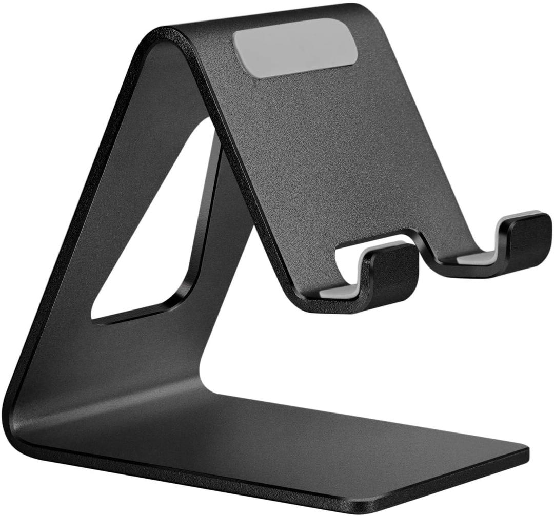 Aoviho Cell Phone Stand for Desk, Desktop Phone Holder, Aluminum Mobile Phone Stand for iPhone 15 14 13 12 pro Mini 11 X Xr Xs max 8 7 6 6s Plus Samsung Galaxy S21 Ultra All Smart Phones, Black