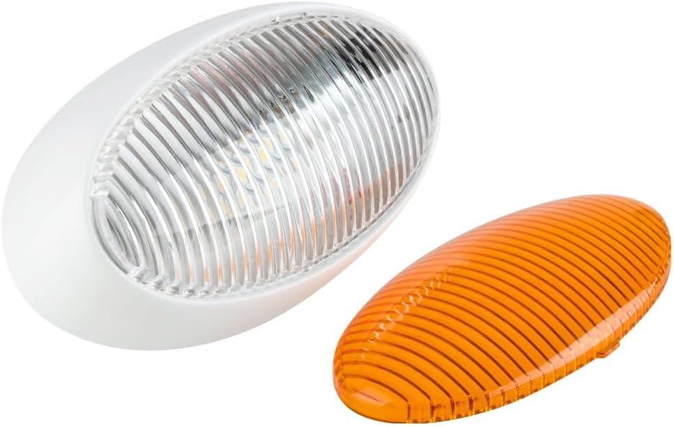 Lumitronics RV 12V LED Oval Porch Utility Light, Clear & Amber Lenses for Motorhomes, Campers, Trailers, 5th Wheels (White) (No Switch - LED)