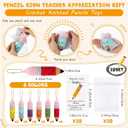 Poen 12 Sets Employee Appreciation Gifts Crochet Knitted Pencils Thank You Greeting Card Set 6 Colors Pencil Sign with Drawstring Organza Bags for Coworker Office End of Year Teacher Gifts Option