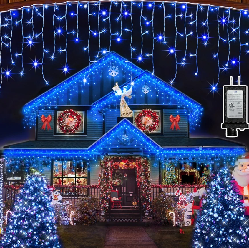 1620 LED Christmas Outdoor Lights with 360 Drops, 164ft Hanging Curtain Lights with 8 Modes Timer & Memory, Waterproof Christmas Fairy Lighs for House Roof Holiday Wedding ChristmasDecor (Blue)