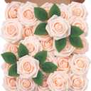 Artificial Flowers Foam Fake Roses 25pcs Champagne Roses with Stems for Home Decor DIY Wedding Bouquets Party Bridal Shower Centerpieces Faux Flower Arrangements Tables Decorations
