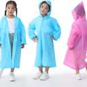 2 x OFFITECTURE 2-Pack Reusable Rain Ponchos for kids - Hooded Raincoats for Boys Girls (Blue+Pink)