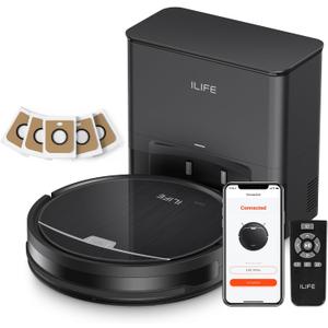 ILIFE V9 Pro Robot Vacuum and Mop Combo, Self Emptying Robot Vacuum Cleaner, 3000Pa Strong Suction, Gyro Navigation, App/Alexa/Remote Control, Works with 2.4G Wifi, Ideal for Hard Floors, Black