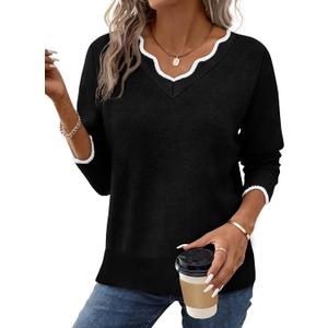 OFEEFAN Womens V Neck Sweaters Pullover Cozy Lightweight Sweaters Long Sleeve Tops Winter Clothing 2026 (Large, Black)