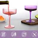 2 Pcs Ribbed Coupe Glasses, 10 oz Vintage Cocktail Coupe Glasses Set, Classic Cocktail Galssware, Bar Drinking Glasses Set Pefect , Wine, Champagne & Gift (PINK&PURPLE)