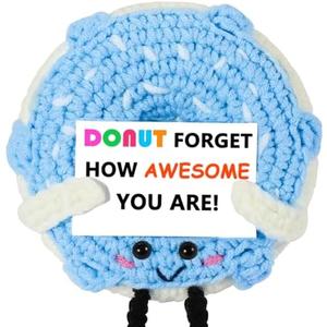 Pack of 2 RQWZBCHX Crochet Donut Gift - Positive Emotional Inspirational Support Cute Handmade Crochet Donut for Women Kids Friends Motivational Presents - Donut Forget How Awesome You are (Blue)