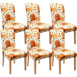 Fall Thanksgiving Chair Covers Covers Set of 6,Pumpkin Turkey Dining Chair Protectors, Elastic Removable Washable Dining Chair Covers for Fall Thanksgiving Kitchen Dining Room Holiday Decorations