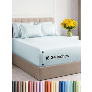 Extra Deep Cal King Sheet Set - 6 Piece Breathable & Cooling Sheets - Hotel Luxury Bedding Set w/18-24 Inch Extra Deep Pockets - Easy Fit - Super Soft, Wrinkle Free & Comfy - Ice Blue, Cal King Size