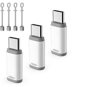 TiMOVO Lightning Female to USB C Male Adapter, 3 Pack USB C to Lightning Adapter Supports Charging & Data Sync with Anti-Lost Loop for iPhone 15/16 Pro Max Plus, iPad Pro/Air, Not for Audio/OTG, White (White&Gray)