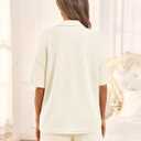 Tankaneo Womens Ribbed Knit 2 Piece Pajama Sets Button Down Short Sleeve Tops and Shorts Set Summer Casual Loungewear (Small, Beige)