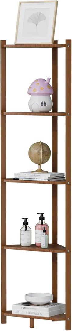 Wisuce Corner Shelf, 100% Real Bamboo Shower Corner Shelves Free Standing Shelf Storage Organizer for Bathroom Living Room Kitchen (Brown, 5 Tier)