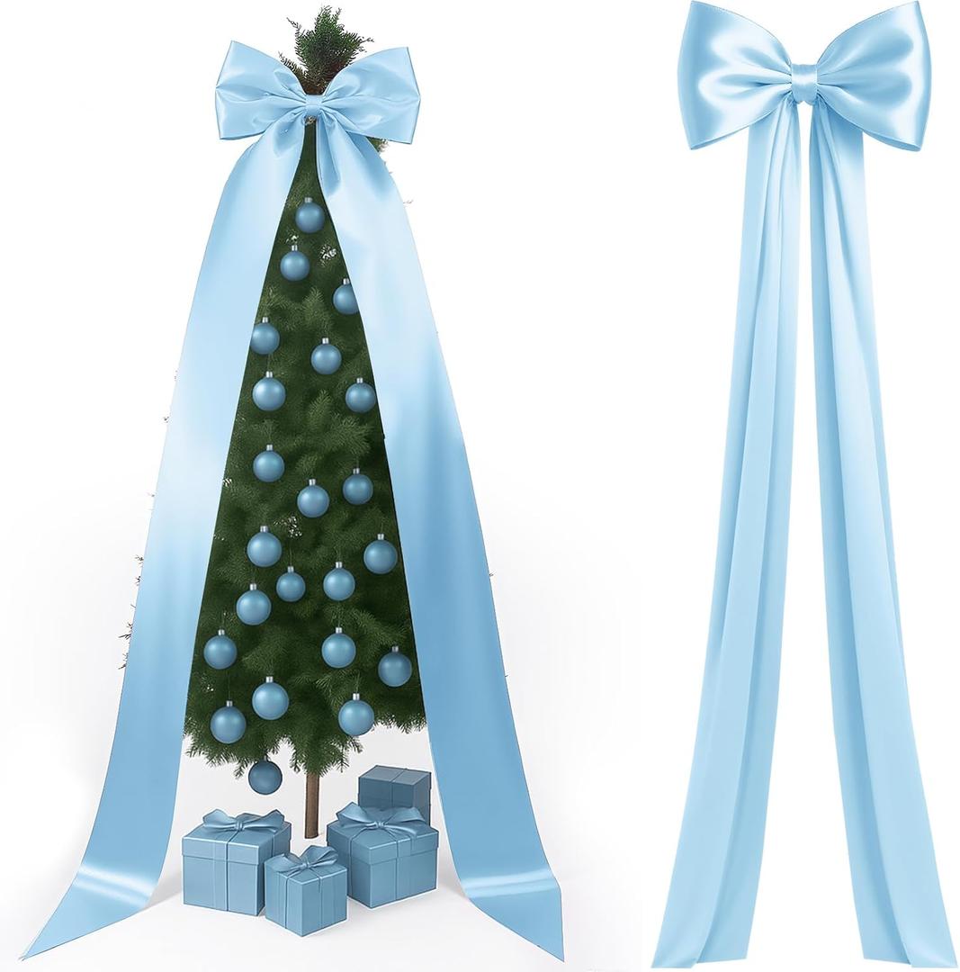 118x28 Inch Extra Large Wedding Bow Giant Wall Satin Bow Decoration with Long Streamers Huge Oversized Topper Decor for Room Backdrop Tree Topper Holiday Party Door(Blue,Satin)