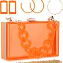 Jadive 4 Pcs Women Acrylic Hand Purse Clear Clutch Evening Bag Retro Earring Bracelet Jewelry Set Neon Vintage Wedding Gift